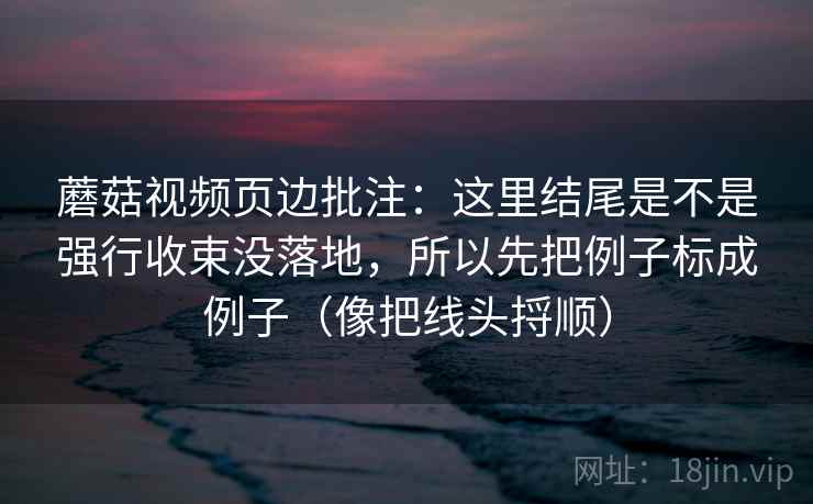 蘑菇视频页边批注:这里结尾是不是强行收束没落地,所以先把例子标成例子(像把线头捋顺) 蘑菇视频页边批注:这里结尾是不是强行收束没落地,所以先把例子标成例子(像把线头捋顺)